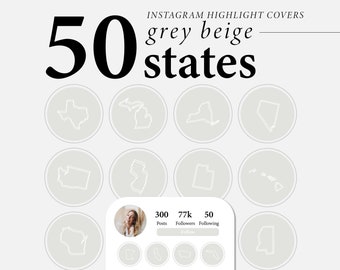 50 States Instagram Highlight Covers United States Travel Icons Minimalist Neutral Grey Beige Story Covers US Travel Icons for Social Media