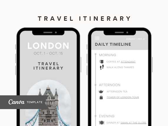Travel Itinerary Mobile Template Minimal Neutral, Editable Canva Template, Digital Download Travel Planner, Travel Guide London