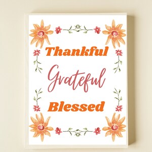 PRINTABLE Thankful Grateful Blessed Wall Decor Digital - Etsy