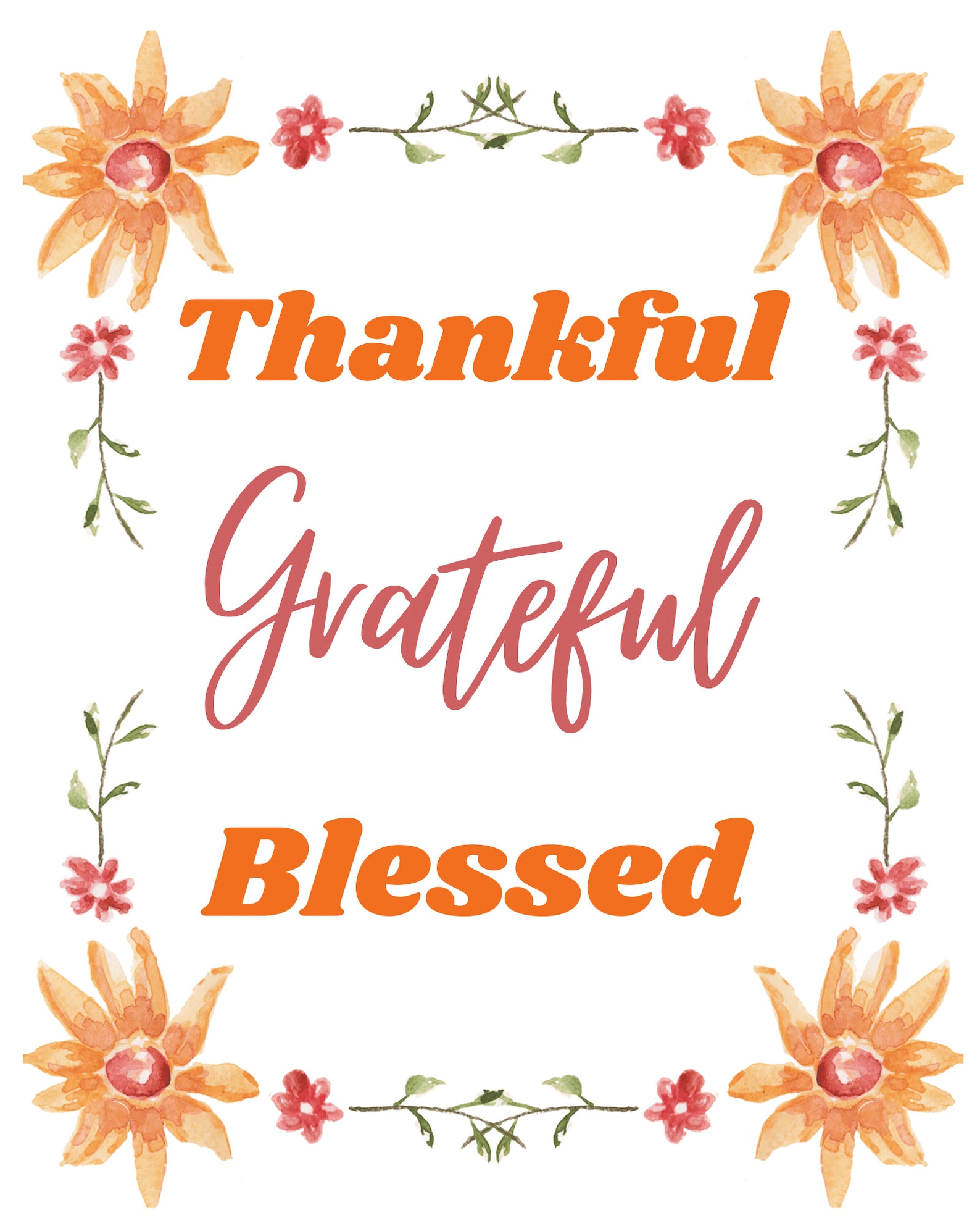 PRINTABLE Thankful Grateful Blessed Wall Decor Digital - Etsy