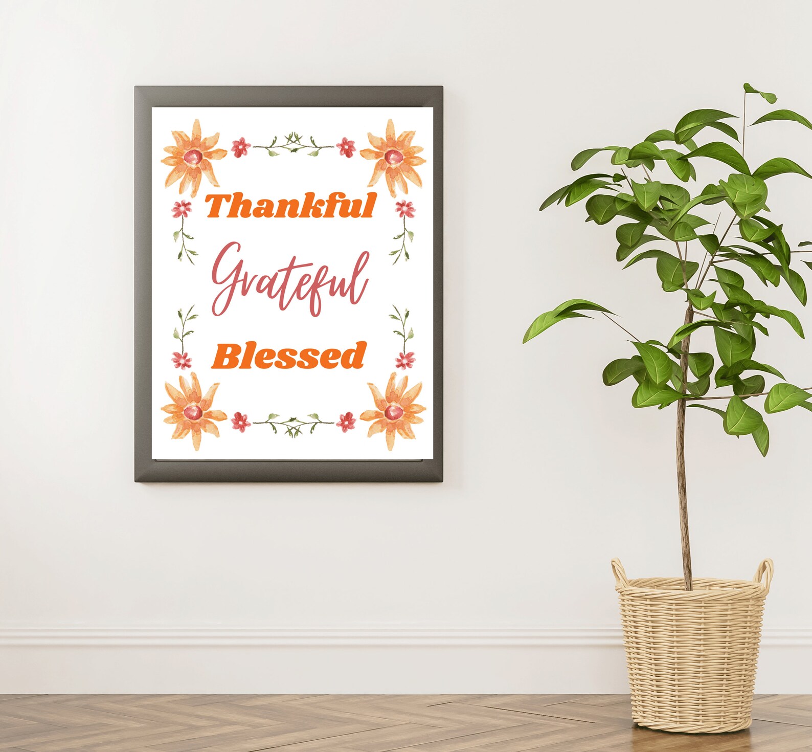 Printable Thankful Grateful Blessed Wall Decor Digital Etsy 