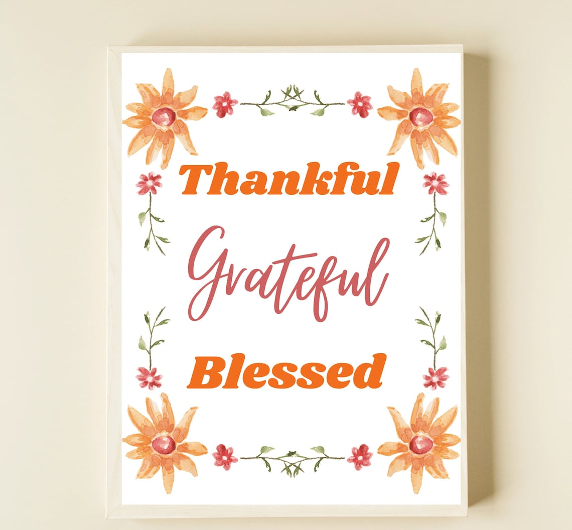 PRINTABLE Thankful Grateful Blessed Wall Decor Digital - Etsy