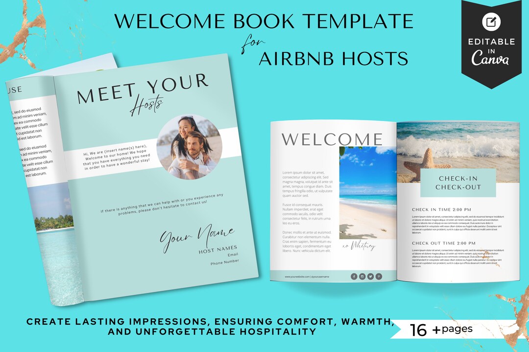 Book Template Airbnb Beach Coastal Airbnb Guest Book Template