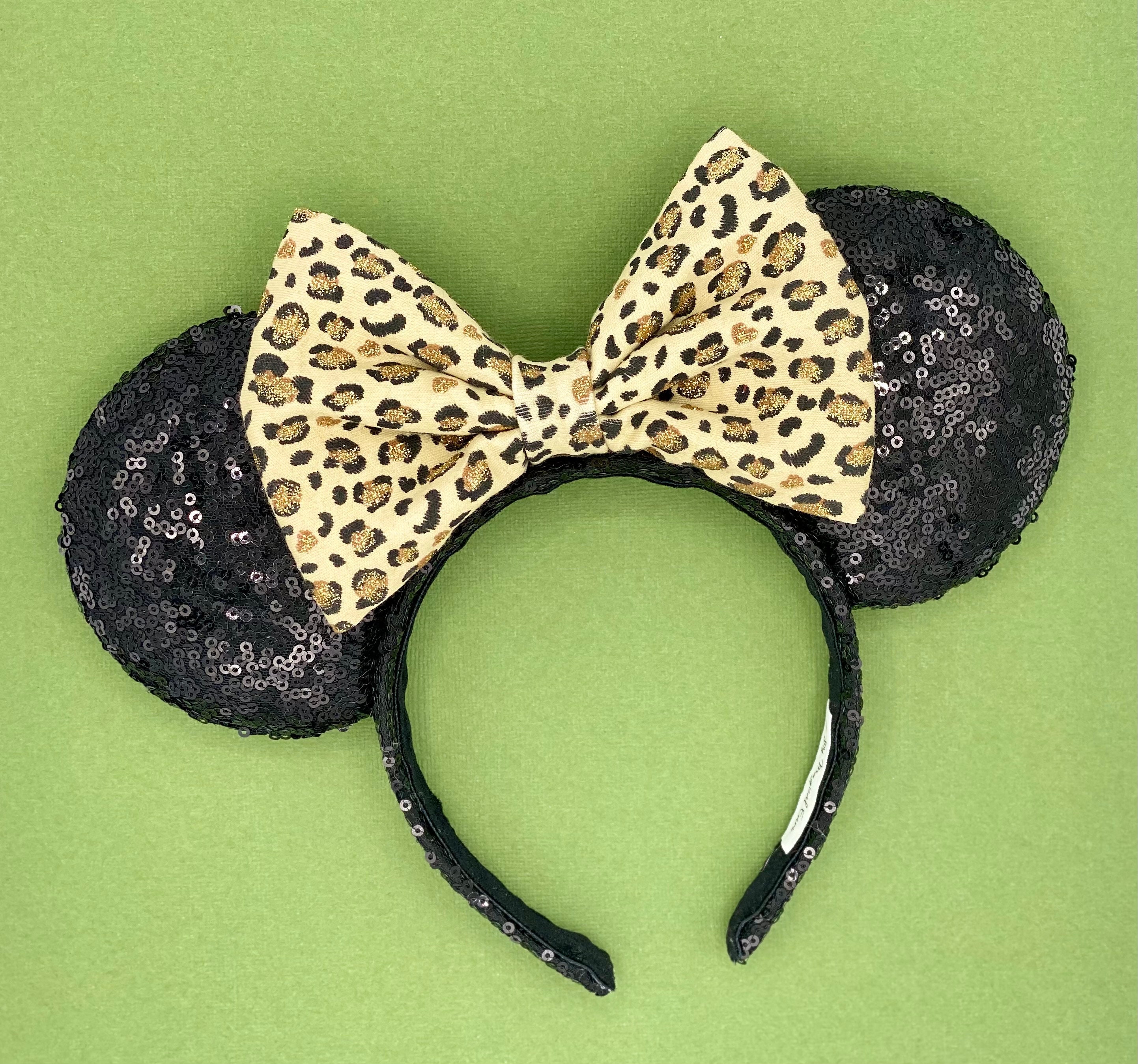 Sequin Black Minnie Ears with Leopard Bow Sequin Leopard Print Minnie Mouse Ears Headband – Shopping  main image 3