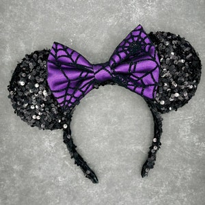 Halloween Black Velvet Sequin Halloween Ears | Headband Mouse Ears | Spiderweb Mouse Ears | Halloween Ears | Spooky Ears