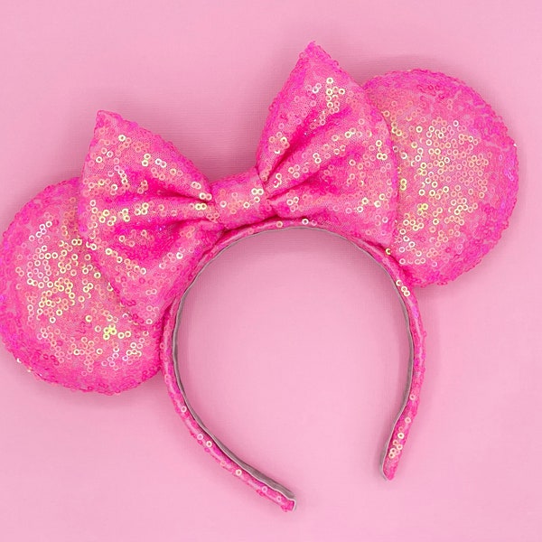 MADE TO ORDER Hot Pink Iridescent Sequin Ears | Headband Mouse Ears | Castle Ears | Springtime Ears | Summer Ears