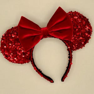 Cranberry Red Velvet Sequin Mouse Ears | Headband Mouse Ears | Minnie Ears | Holiday Ears | Christmas Ears