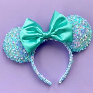 MADE TO ORDER Sea Foam Iridescent Sequin Mouse Ears | Headband Mouse Ears | Castle Ears | Princess Ears
