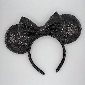 MADE TO ORDER Black Sequin Mouse Ears | Headband Mouse Ears | Minnie Ears | Black Sequin Ears