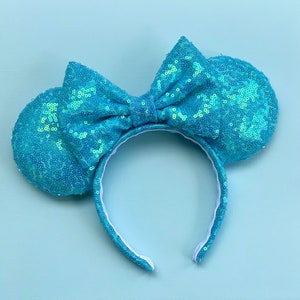 MADE TO ORDER Turquoise Iridescent Sequin Mouse Ears | Headband Mouse Ears | Minnie Ears | Sequin Ears | Summer Mouse Ears