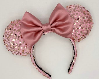MADE TO ORDER Rose Gold Velvet and Champagne Gold Sequin Mouse Ears | Headband Mouse Ears | Valentine Ears | Princess Ears | Castle Ears