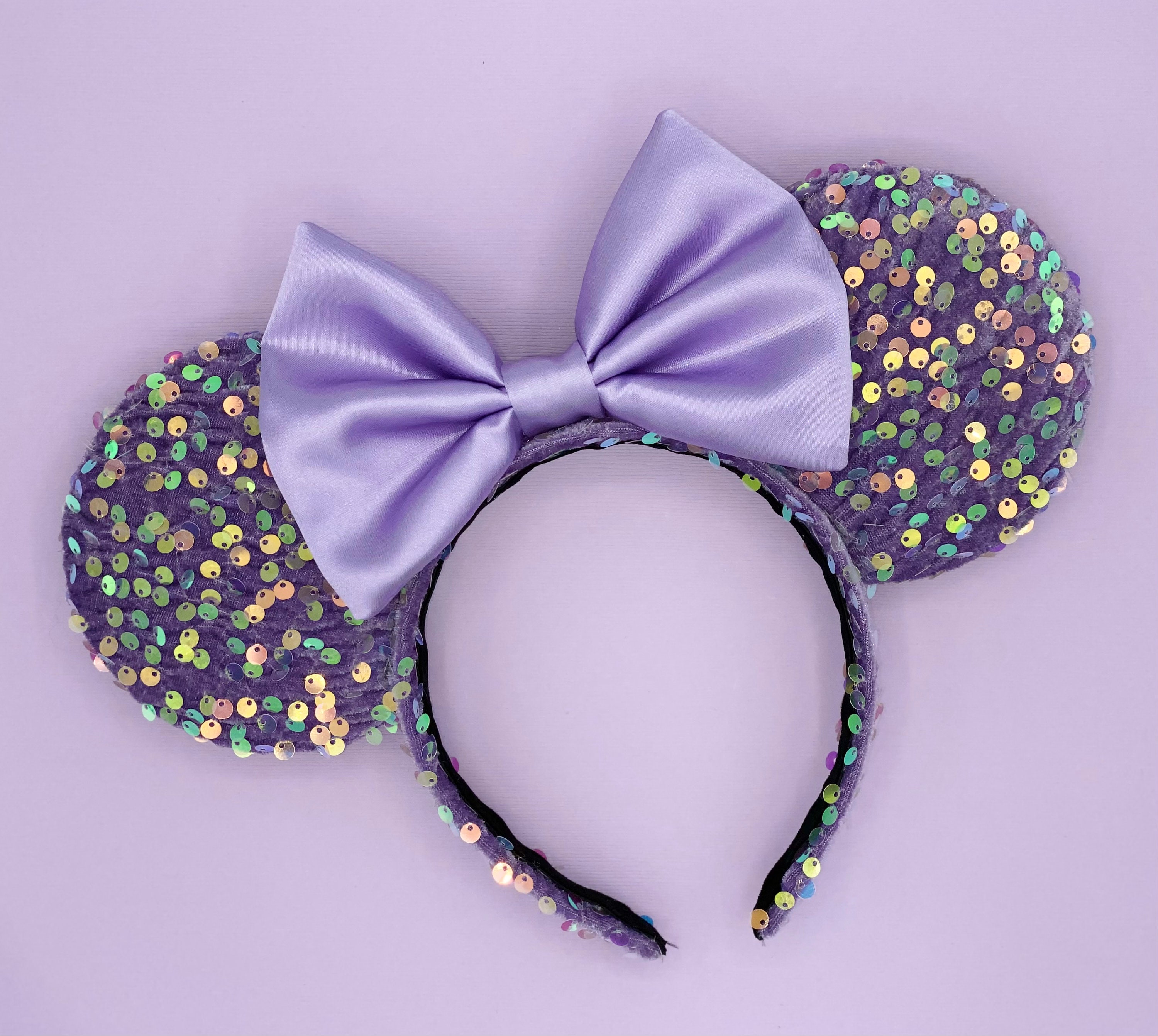 Disney Purple Sequin Ear Headband with Confetti Bow and Silver Castle Pin Purple Wall Mouse Ears Magic Kingdom | HappilyEverEarsByTam main image 3