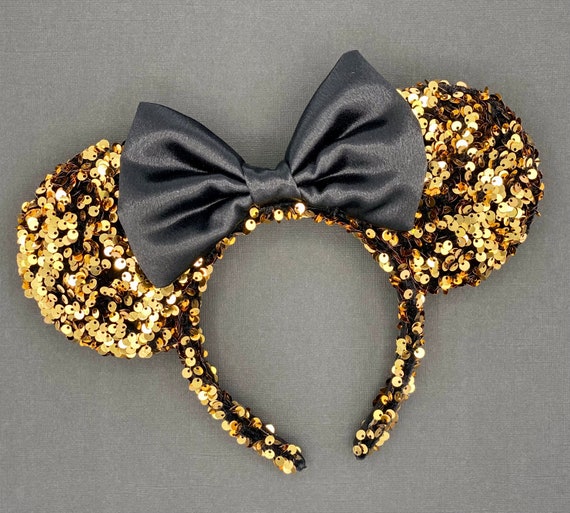 MADE TO ORDER Black Velvet and Gold Sequin Mouse Ears  display picture 1