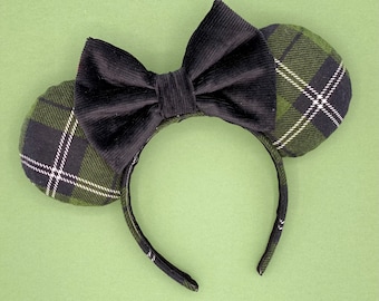 Christmas Ears- Green and Black Plaid Flannel Ears | Holiday Mouse Ears | Winter Minnie Ears | Minnie Headband Ears | Christmas Flannel Ears