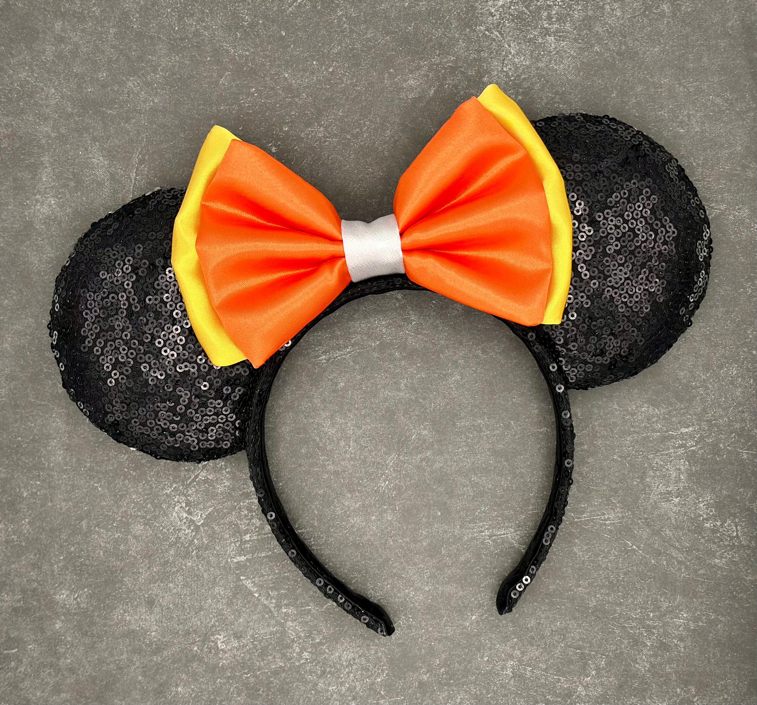 Candy Corn Bow Black Sequin Halloween Ears | Headband Mouse  display picture 3