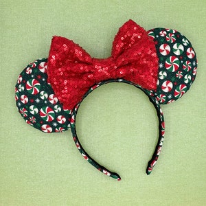 MADE TO ORDER Green Peppermint Candies Christmas Mouse Ears | Headband Mouse Ears | Minnie Ears | Holiday Ears | Christmas Ears