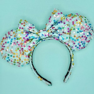 MADE TO ORDER Aqua Multicolored Confetti Sequin Mouse Ears | Headband Mouse Ears | Birthday Ears | Celebration Ears | Mermaid Mouse Ears