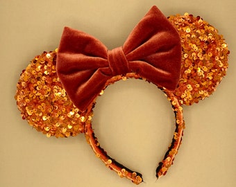 MADE TO ORDER Pumpkin Velvet and Sequin Fall Mouse Ears | Headband Mouse Ears | Fall Sequin Ears