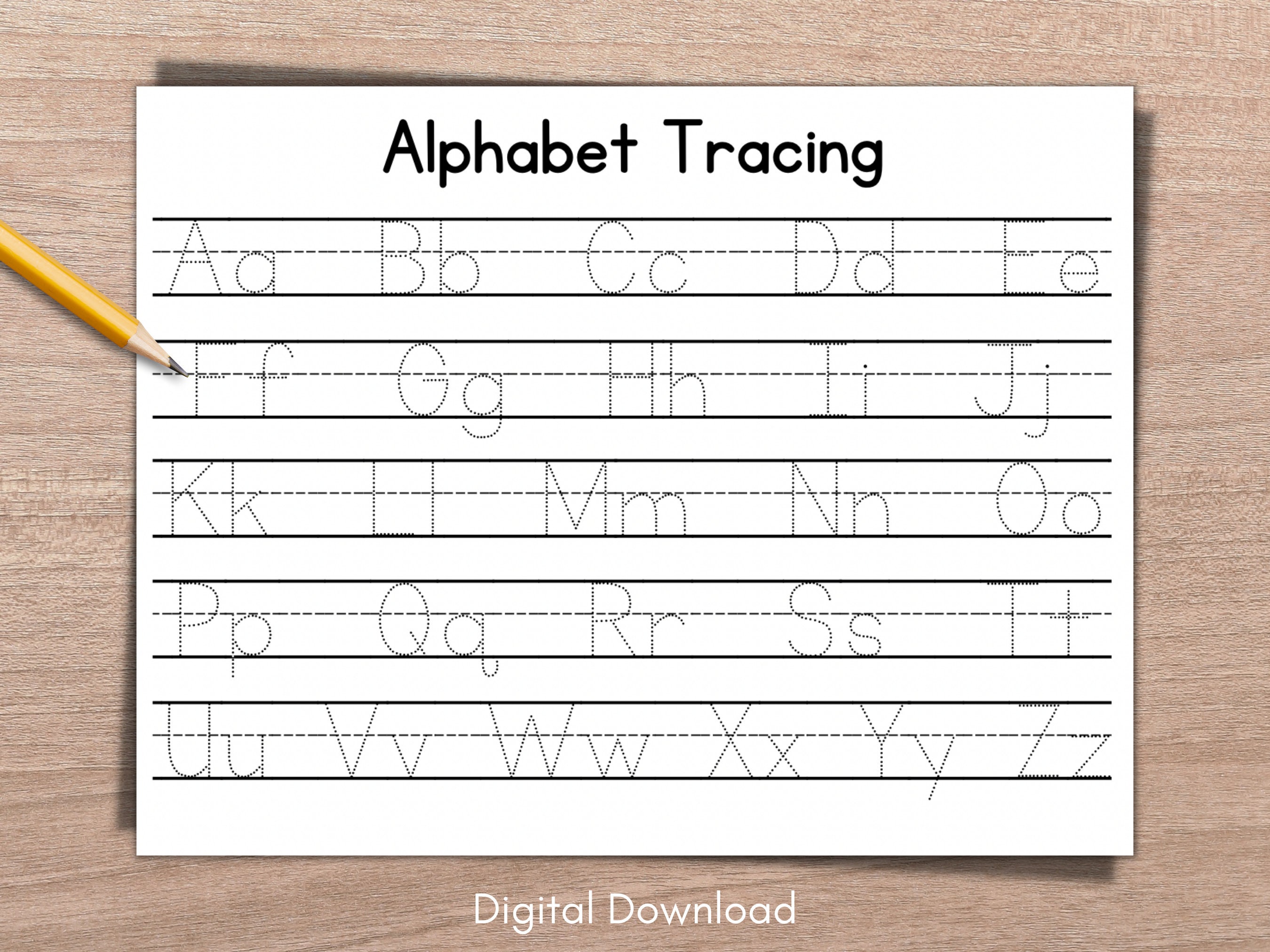 alphabet tracing printable a z handwriting worksheet etsy