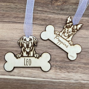 Laser Engraved Custom Dog Name Ornament, Personalized Pet Keepsake, Engraved Christmas Ornament