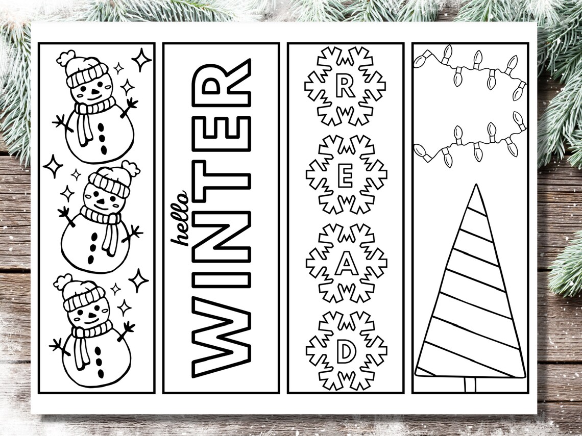 Winter Bookmarks Printable Color Your Own Bookmark Christmas Etsy