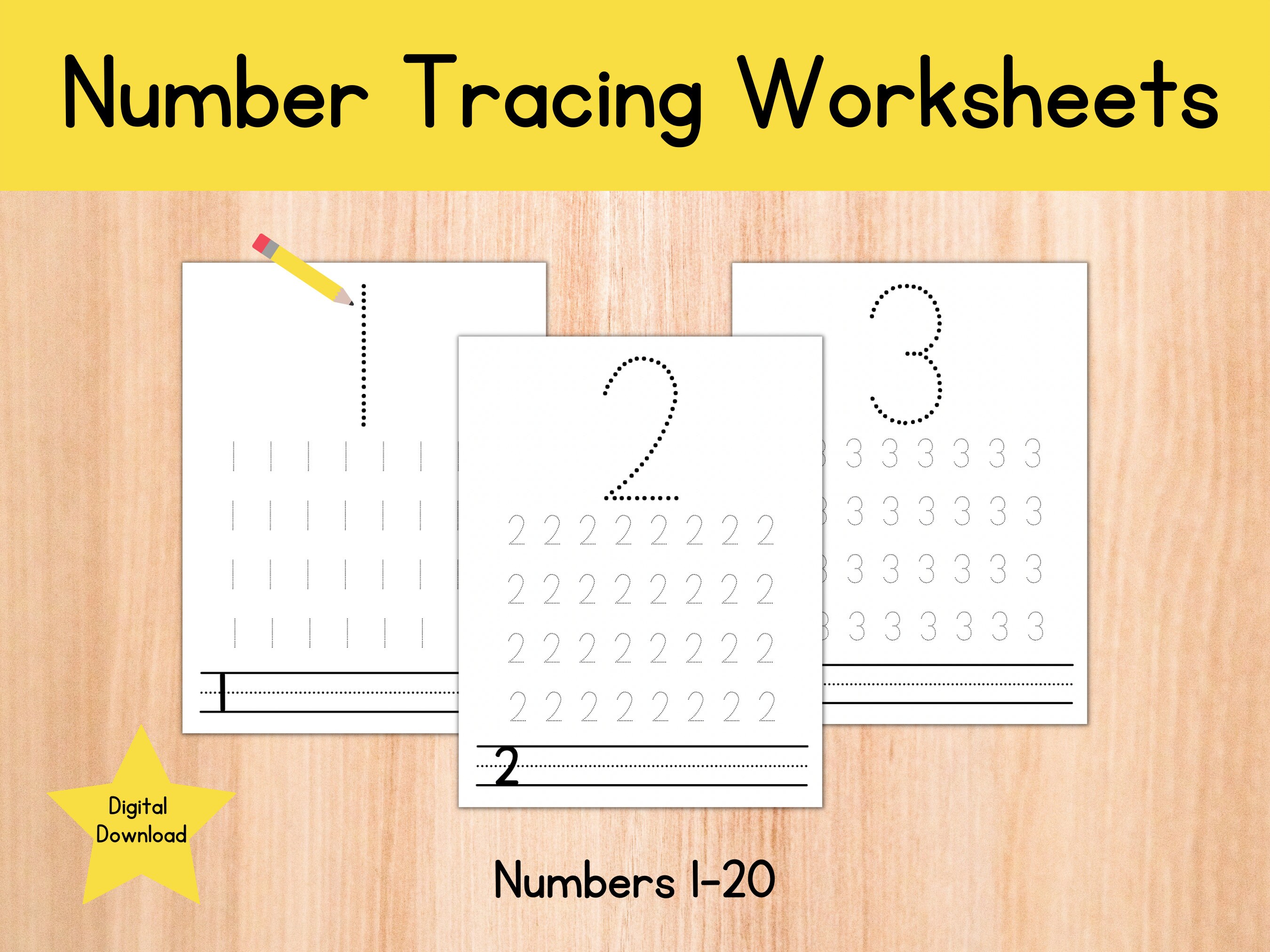 number tracing worksheets numbers 1 20 preschool and etsy