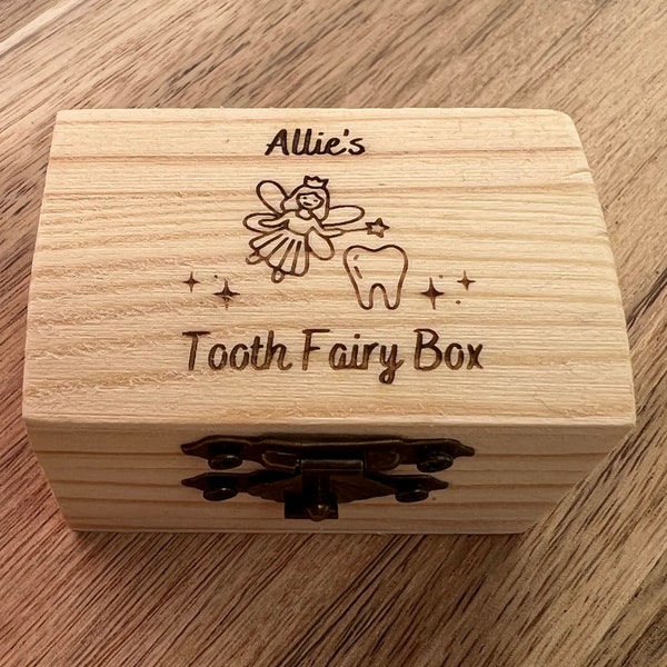 Personalized Wooden Tooth Fairy Box - Custom Laser Engraved Keepsake