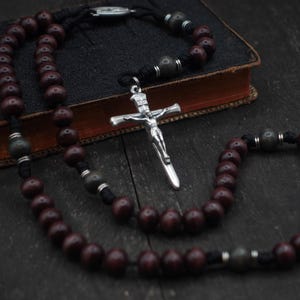 Terror of Demons Catholic Rosary with exclusive wood beads, Miraculous Medal center  | Runewood Rosary Co. | Rosary for Men | Catholic Gift