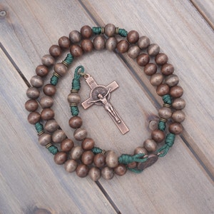 The Woodsman Catholic Rosary with exclusive wood beads, copper crucifix and center | Runewood Rosary Co. | Rosary for Men | Catholic Gift