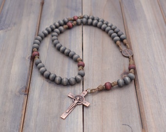Logos Catholic Rosary with Exclusive Wood Beads, Copper Crucifix, St. Benedict Medal | Runewood Rosary Co. | Catholic Gift | Medieval