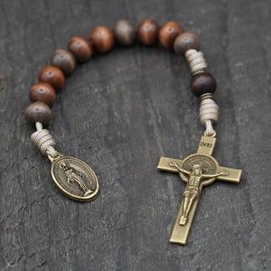 Desert Monk pocket rosary with exclusive wood beads, bronze Miraculous Medal | 1 Decade Rosary | Catholic Gift | Runewood Rosary Co.