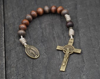 Desert Monk pocket rosary with exclusive wood beads, bronze Miraculous Medal | 1 Decade Rosary | Catholic Gift | Runewood Rosary Co.