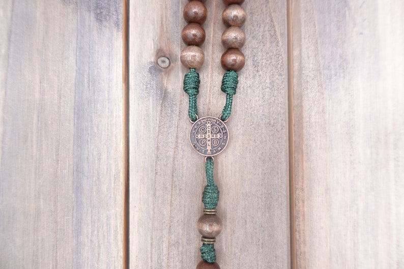 The Woodsman Catholic Rosary with exclusive wood beads, copper crucifix and center Runewood Rosary Co. Rosary for Men Catholic Gift image 4