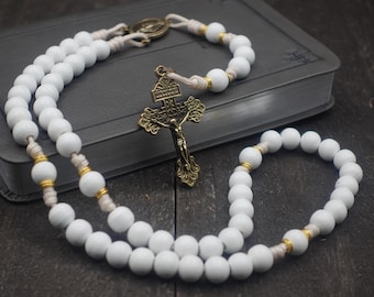 Katholieke rozenkrans Heavenly Grace met exclusieve houten kralen, bronzen kruisbeeld, wonderbaarlijke medaille | Runewood Rosary Co. | Katholiek cadeau