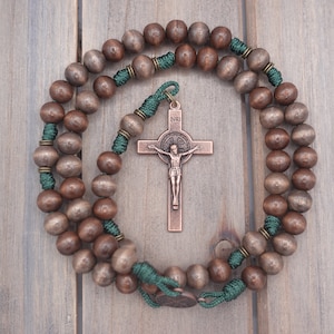 The Woodsman Catholic Rosary with exclusive wood beads, copper crucifix and center Runewood Rosary Co. Rosary for Men Catholic Gift image 6