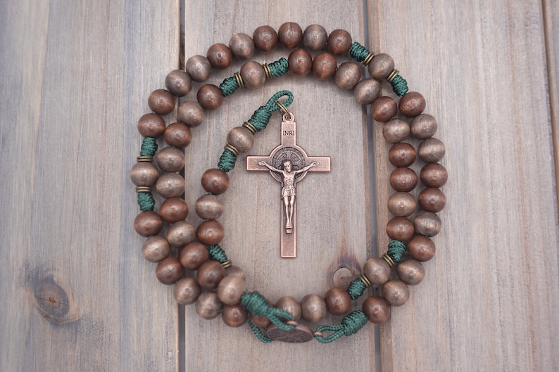 The Woodsman Catholic Rosary with exclusive wood beads, copper crucifix and center Runewood Rosary Co. Rosary for Men Catholic Gift image 6