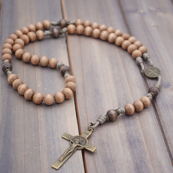 Road to Damascus Catholic Rosary For Men with exclusive wood beads, bronze St. Benedict crucifix | Runewood Rosary Co. | Catholic Gift