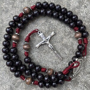 The Armorer Catholic Rosary for men with exclusive wood beads, silver nail crucifix, Miraculous Medal | Runewood Rosary Co. | Catholic Gift