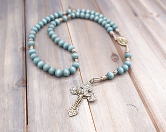 Our Lady of Victory Catholic Rosary with Exclusive Wood Beads, Bronze Crucifix, Miraculous Medal | Runewood Rosary Co. | Catholic Gift