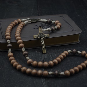 Road to Damascus Catholic Rosary For Men with exclusive wood beads, bronze St. Benedict crucifix | Runewood Rosary Co. | Catholic Gift