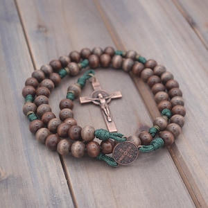 The Woodsman Catholic Rosary with exclusive wood beads, copper crucifix and center Runewood Rosary Co. Rosary for Men Catholic Gift image 3