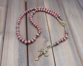 The Little Flower Catholic Rosary with Exclusive Wood Beads, Bronze Crucifix, Miraculous Medal | Runewood Rosary Co. | Catholic Gift