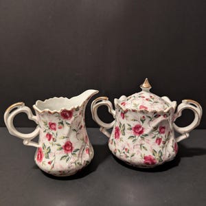 Lefton Creamer and Sugar, Chintz Rose
