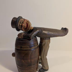 cigarette case man in barrel Anri Holder-movable Figure-carved With Barrel-anri-hand Carved-table Top Cigarette Case-cigarettes Barrel-man in Top Hat Funny Cigarette Dispenser, Prank Automatic