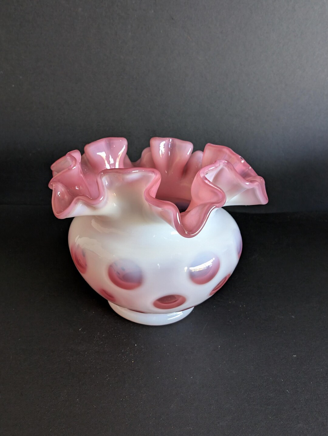 Fenton Glass Ruffled Cranberry Coin Dot Vase - Etsy