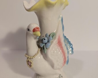 Whimsical Peacock Flower Vase with Necklace