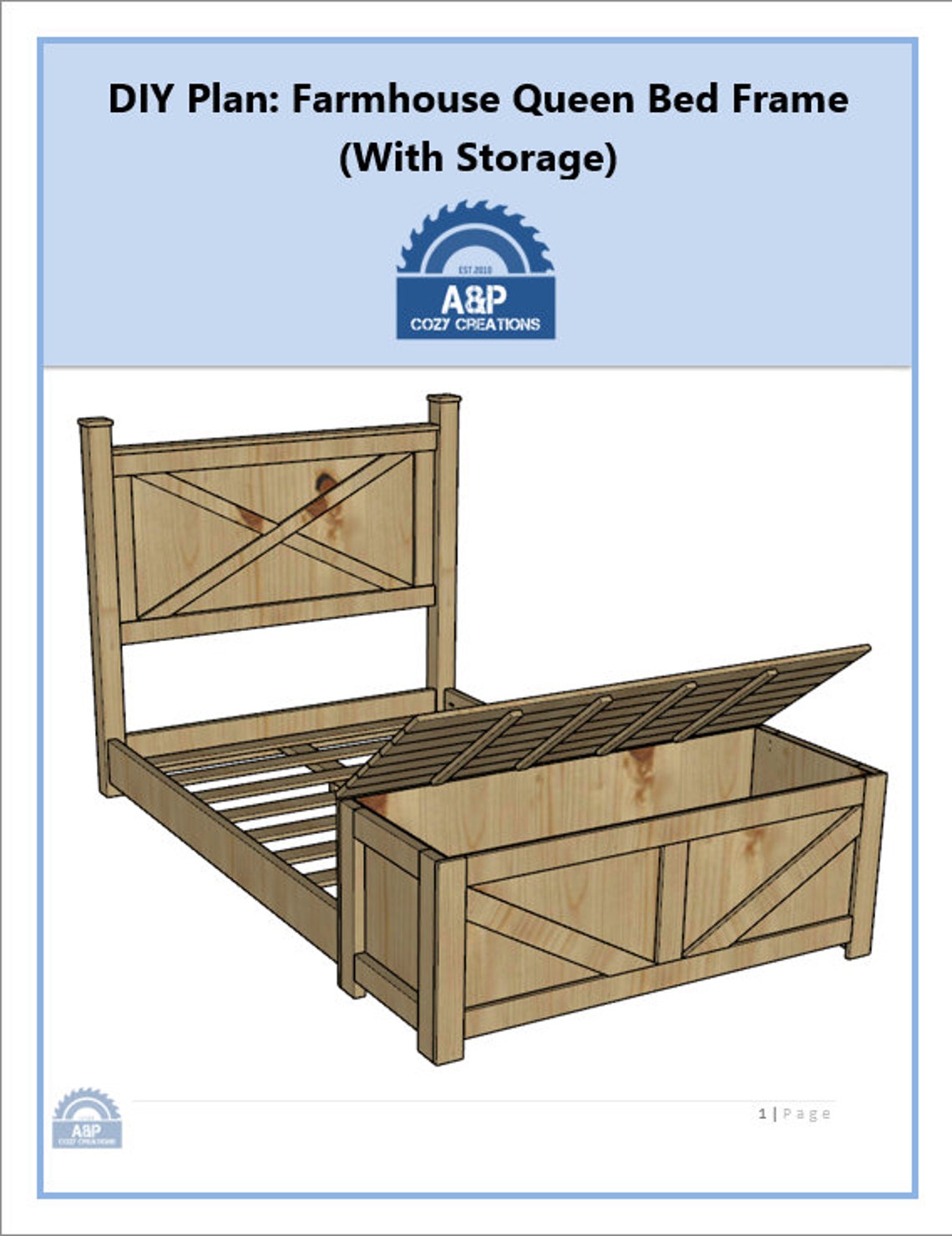 DIY Plan Farmhouse Bed With Storage queen Etsy