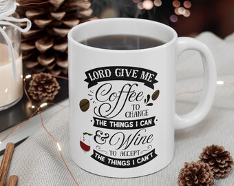 Coffee and Wine Ceramic Mug - Funny Novelty Gift (11oz)