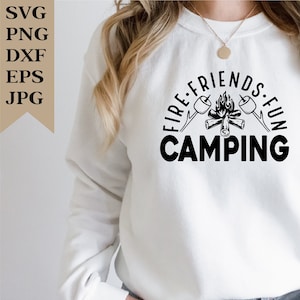 Amici del fuoco che si divertono in campeggio SVG, falò SVG, maglietta da campeggio fai da te, file di taglio stampabili con download digitale istantaneo, Cricut, Png, Svg Dxf Esp Jpeg