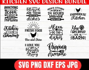 SVG-Design-Bundle, Zitate für die Küche, Zitate zum Thema Kochen (digitaler Download)